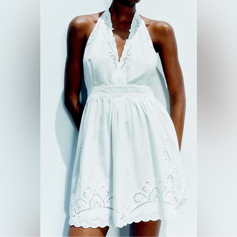 🔥NWT ZARA🔥 Embroidered Halter Mini Dress